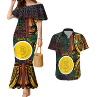 Personalised Shefa Day Couples Matching Mermaid Dress and Hawaiian Shirt Happy June 18 Vanuatu Province LT14 Black - Polynesian Pride