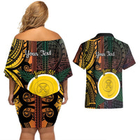 Personalised Shefa Day Couples Matching Off Shoulder Short Dress and Hawaiian Shirt Happy June 18 Vanuatu Province LT14 - Polynesian Pride