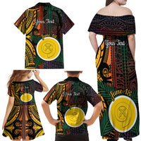 Personalised Shefa Day Family Matching Off Shoulder Maxi Dress and Hawaiian Shirt Happy June 18 Vanuatu Province