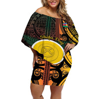 Personalised Shefa Day Off Shoulder Short Dress Happy June 18 Vanuatu Province LT14 Women Black - Polynesian Pride