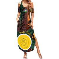 Personalised Shefa Day Summer Maxi Dress Happy June 18 Vanuatu Province LT14 Women Black - Polynesian Pride