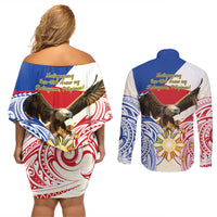 Philippines Independence Day Couples Matching Off Shoulder Short Dress and Long Sleeve Button Shirt Pilipinas Eagle 126th Anniversary LT14 - Polynesian Pride