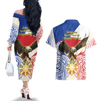 Philippines Independence Day Couples Matching Off The Shoulder Long Sleeve Dress and Hawaiian Shirt Pilipinas Eagle 126th Anniversary