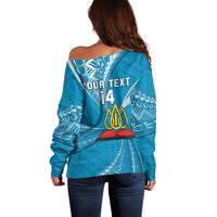 Personalised Tonga Lavengamalie College Off Shoulder Sweater Tongan Ngatu Pattern LT14 - Polynesian Pride
