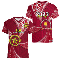 Personalised Tonga Beulah College Women V Neck T Shirt Class Of Year Tongan Ngatu Pattern LT14 - Polynesian Pride