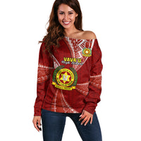 Personalised Tonga Vavau High School Off Shoulder Sweater Tongan Ngatu Pattern LT14 Women Maroon - Polynesian Pride
