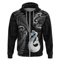 Custom New Zealand Hoodie Aotearoa Silver Fern With Manaia Maori Unique Black LT14 Zip Hoodie Black - Polynesian Pride