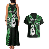 Personalised New Zealand Couples Matching Tank Maxi Dress And Hawaiian Shirt Aotearoa Silver Fern With Manaia Maori Unique Green LT14 - Polynesian Pride