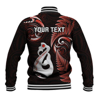 Personalised New Zealand Baseball Jacket Aotearoa Silver Fern With Manaia Maori Unique Red LT14 - Polynesian Pride