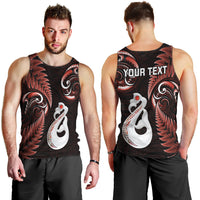 Personalised New Zealand Men Tank Top Aotearoa Silver Fern With Manaia Maori Unique Red LT14 - Polynesian Pride
