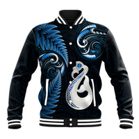 Personalised New Zealand Baseball Jacket Aotearoa Silver Fern With Manaia Maori Unique Blue LT14 Unisex Blue - Polynesian Pride