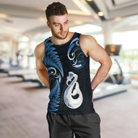 Personalised New Zealand Men Tank Top Aotearoa Silver Fern With Manaia Maori Unique Blue LT14 - Polynesian Pride