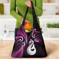 Pink New Zealand Grocery Bag Aotearoa Silver Fern With Manaia Maori