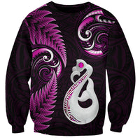 Personalised New Zealand Sweatshirt Aotearoa Silver Fern With Manaia Maori Unique Pink LT14 Unisex Pink - Polynesian Pride