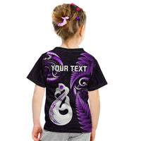 Personalised New Zealand Kid T Shirt Aotearoa Silver Fern With Manaia Maori Unique Purple LT14 - Polynesian Pride
