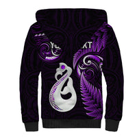 Personalised New Zealand Sherpa Hoodie Aotearoa Silver Fern With Manaia Maori Unique Purple LT14 - Polynesian Pride