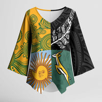 Personalised Rugby 2025 Championship Kimono Sleeve Blouse Combination of Southern Hemisphere Countries - Polynesian Pride