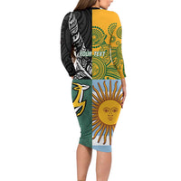 Personalised Rugby 2025 Championship Long Sleeve Bodycon Dress Combination of Southern Hemisphere Countries - Polynesian Pride