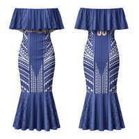 Custom Manu Samoa Rugby 2026 Family Matching Mermaid Dress and Hawaiian Shirt Samoan Pattern LT14 Mom's Dress Blue - Polynesian Pride