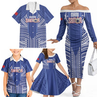 Custom Manu Samoa Rugby 2026 Family Matching Off The Shoulder Long Sleeve Dress and Hawaiian Shirt Samoan Pattern LT14 - Polynesian Pride