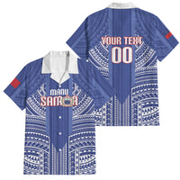 Custom Manu Samoa Rugby 2026 Family Matching Off The Shoulder Long Sleeve Dress and Hawaiian Shirt Samoan Pattern LT14 Dad's Shirt - Short Sleeve Blue - Polynesian Pride