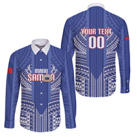 Custom Manu Samoa Rugby 2026 Family Matching Off Shoulder Maxi Dress and Hawaiian Shirt Samoan Pattern LT14 Dad's Shirt - Long Sleeve Blue - Polynesian Pride