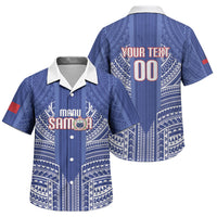 Custom Manu Samoa Rugby 2026 Family Matching Puletasi and Hawaiian Shirt Samoan Pattern LT14 Son's Shirt Blue - Polynesian Pride