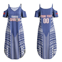 Custom Manu Samoa Rugby 2026 Family Matching Summer Maxi Dress and Hawaiian Shirt Samoan Pattern LT14 Mom's Dress Blue - Polynesian Pride