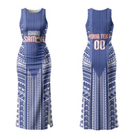 Custom Manu Samoa Rugby 2026 Family Matching Tank Maxi Dress and Hawaiian Shirt Samoan Pattern LT14 Mom's Dress Blue - Polynesian Pride
