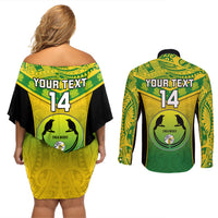 Custom Papua New Guinea Rugby Couples Matching Off Shoulder Short Dress and Long Sleeve Button Shirts Enga Mioks PNG Polynesian Pattern LT14 - Polynesian Pride