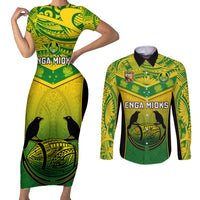 Custom Papua New Guinea Rugby Couples Matching Short Sleeve Bodycon Dress and Long Sleeve Button Shirts Enga Mioks PNG Polynesian Pattern LT14 Green - Polynesian Pride