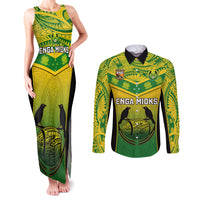 Custom Papua New Guinea Rugby Couples Matching Tank Maxi Dress and Long Sleeve Button Shirts Enga Mioks PNG Polynesian Pattern LT14 Green - Polynesian Pride