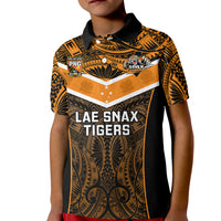 Papua New Guinea Rugby Kid Polo Shirt Lae Snax Tigers PNG Polynesian Pattern LT14 Kid Orange - Polynesian Pride