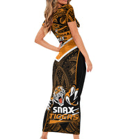 Papua New Guinea Rugby Short Sleeve Bodycon Dress Lae Snax Tigers PNG Polynesian Pattern LT14 - Polynesian Pride