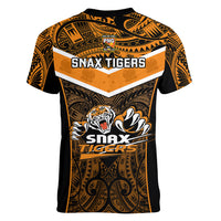 Papua New Guinea Rugby Women V Neck T Shirt Lae Snax Tigers PNG Polynesian Pattern LT14 - Polynesian Pride