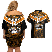 Custom Papua New Guinea Rugby Couples Matching Off Shoulder Short Dress and Hawaiian Shirt Lae Snax Tigers PNG Polynesian Pattern LT14 - Polynesian Pride