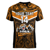 Custom Papua New Guinea Rugby Women V Neck T Shirt Lae Snax Tigers PNG Polynesian Pattern LT14 - Polynesian Pride