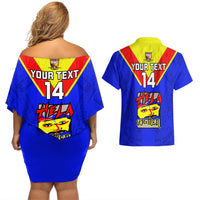 Custom Papua New Guinea Rugby Couples Matching Off Shoulder Short Dress and Hawaiian Shirt Hela Wigmen PNG Polynesian Pattern LT14 - Polynesian Pride