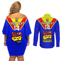 Custom Papua New Guinea Rugby Couples Matching Off Shoulder Short Dress and Long Sleeve Button Shirts Hela Wigmen PNG Polynesian Pattern LT14 - Polynesian Pride