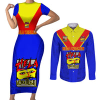 Custom Papua New Guinea Rugby Couples Matching Short Sleeve Bodycon Dress and Long Sleeve Button Shirts Hela Wigmen PNG Polynesian Pattern LT14 Blue - Polynesian Pride