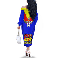 Custom Papua New Guinea Rugby Off The Shoulder Long Sleeve Dress Hela Wigmen PNG Polynesian Pattern LT14 - Polynesian Pride