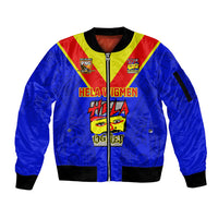 Custom Papua New Guinea Rugby Sleeve Zip Bomber Jacket Hela Wigmen PNG Polynesian Pattern LT14 Unisex Blue - Polynesian Pride