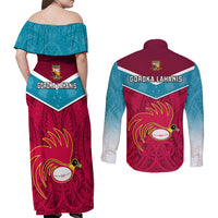 Papua New Guinea Rugby Couples Matching Off Shoulder Maxi Dress and Long Sleeve Button Shirts Goroka Lahanis PNG Polynesian Pattern LT14 - Polynesian Pride