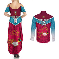 Custom Papua New Guinea Rugby Couples Matching Summer Maxi Dress and Long Sleeve Button Shirts Goroka Lahanis PNG Polynesian Pattern LT14 - Polynesian Pride