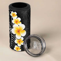 Black Tropical Plumeria With Galaxy Polynesian Art 4 in 1 Can Cooler Tumbler