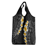 Black Tropical Plumeria With Galaxy Polynesian Art Grocery Bag
