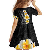 Black Tropical Plumeria With Galaxy Polynesian Art Kid Short Sleeve Dress LT14 - Polynesian Pride