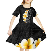 Black Tropical Plumeria With Galaxy Polynesian Art Kid Short Sleeve Dress LT14 - Polynesian Pride