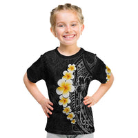Black Tropical Plumeria With Galaxy Polynesian Art Kid T Shirt LT14 Black - Polynesian Pride