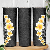 Black Tropical Plumeria With Galaxy Polynesian Art Skinny Tumbler